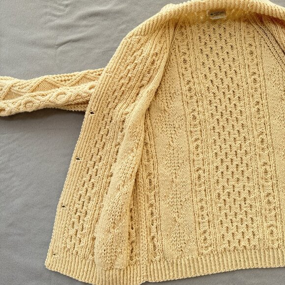 Vintage Irish Wool Sweater Hand Knit Cardigan Collar Ivory Chunky Fisherman READ - Picture 10 of 16